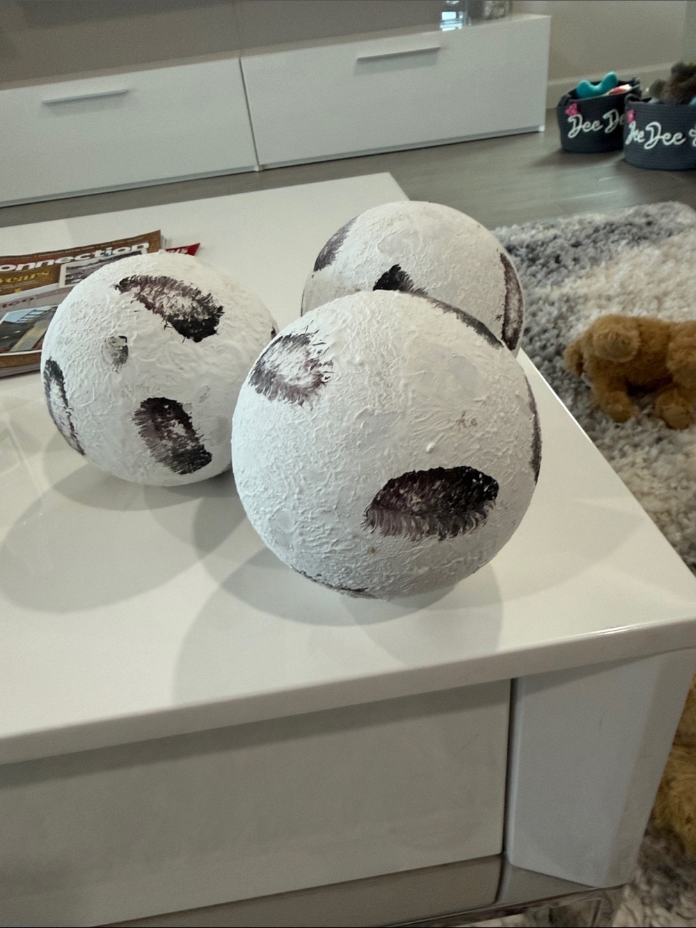 Decorative Textured Spheres - White with Dark Brown /Black Accents